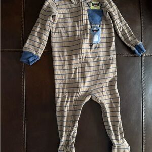 Carter's Tan and Blue Footed One Piece with Cozy Design 2 way zipper